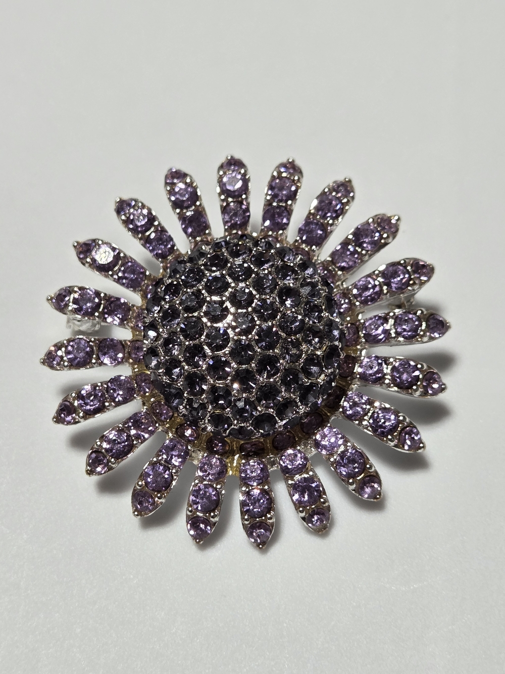 Vintage signed Napier Purple Lilac Rhinestone Flower Brooch Gold Tone Pin